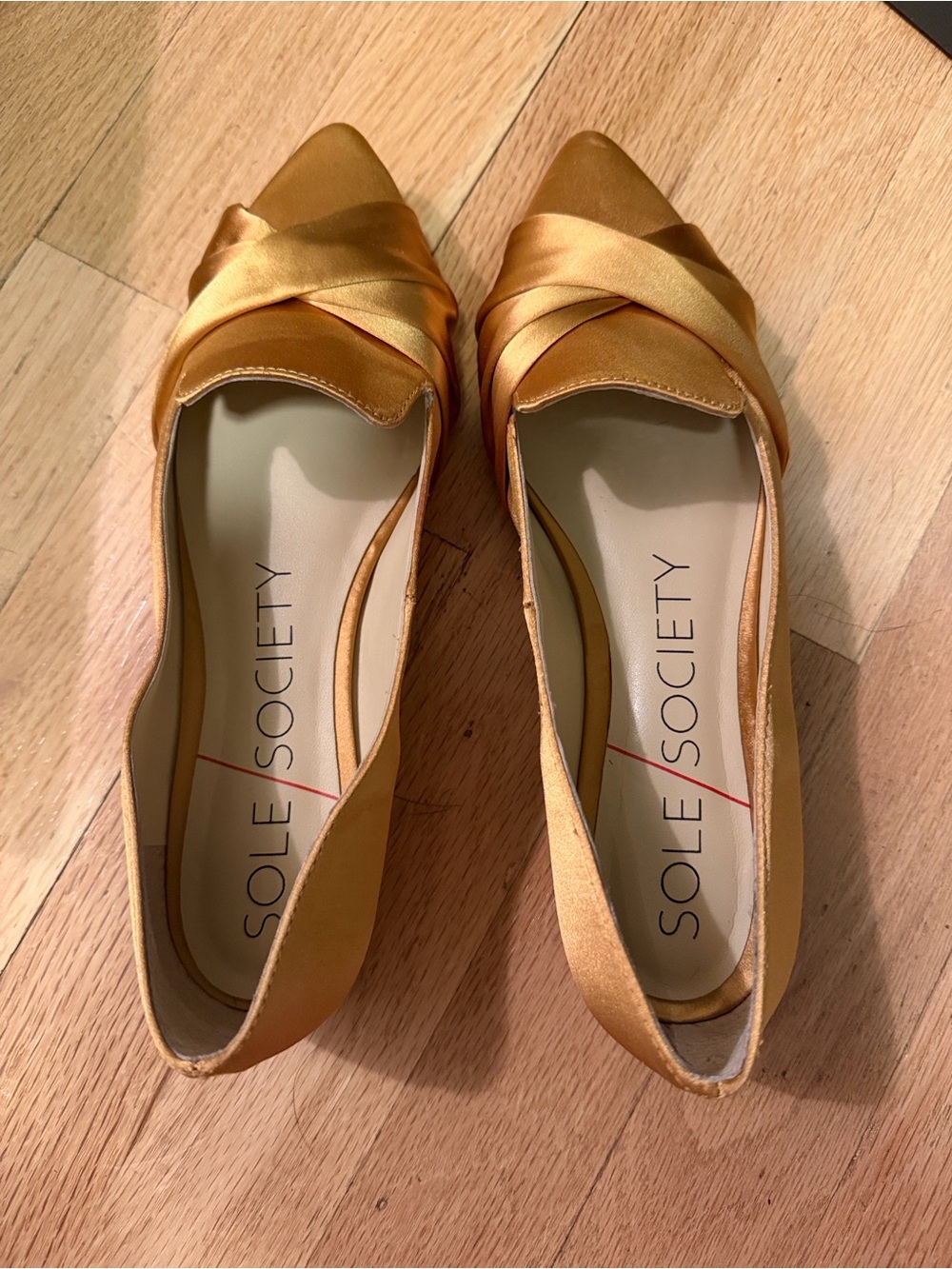 Sole Society Women's Satin Pointed Flats in Golden Yellow